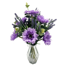 Load image into Gallery viewer, Lilac Purple Gerbera Artificial Flower Arrangement In Pretty Geometric Glass Vase (41cm)