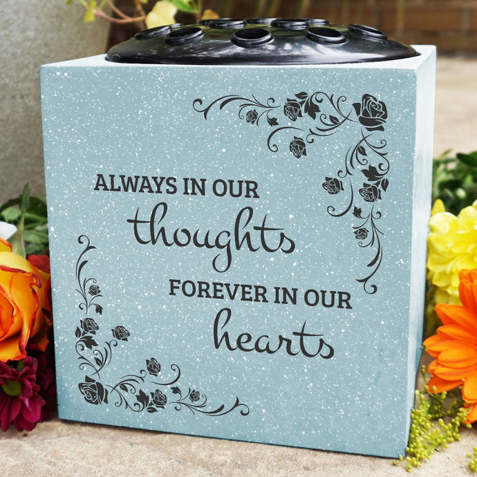 Grey Always In Our Thoughts Forever in Our Hearts Rose Memorial Graveside Flower Bowl Vase Pot