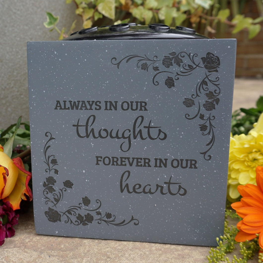 Grey Always In Our Thoughts Forever in Our Hearts Rose Memorial Graveside Flower Bowl Vase Pot