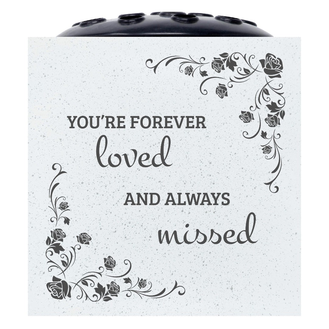Forever Loved and Always Missed Memorial Graveside White Flower Bowl Vase Pot