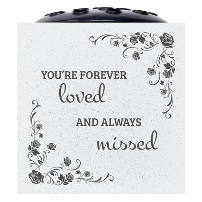 Forever Loved and Always Missed Memorial Graveside White Flower Bowl Vase Pot