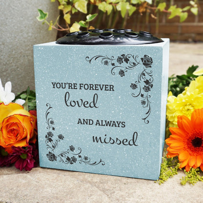 Grey Forever Loved and Always Missed Memorial Graveside Flower Bowl Vase Pot