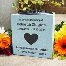 Load image into Gallery viewer, Grey Personalised Customised Memorial Graveside Flower Rose Bowl Vase With Love Heart Always In Our Thoughts Forever In Our Hearts