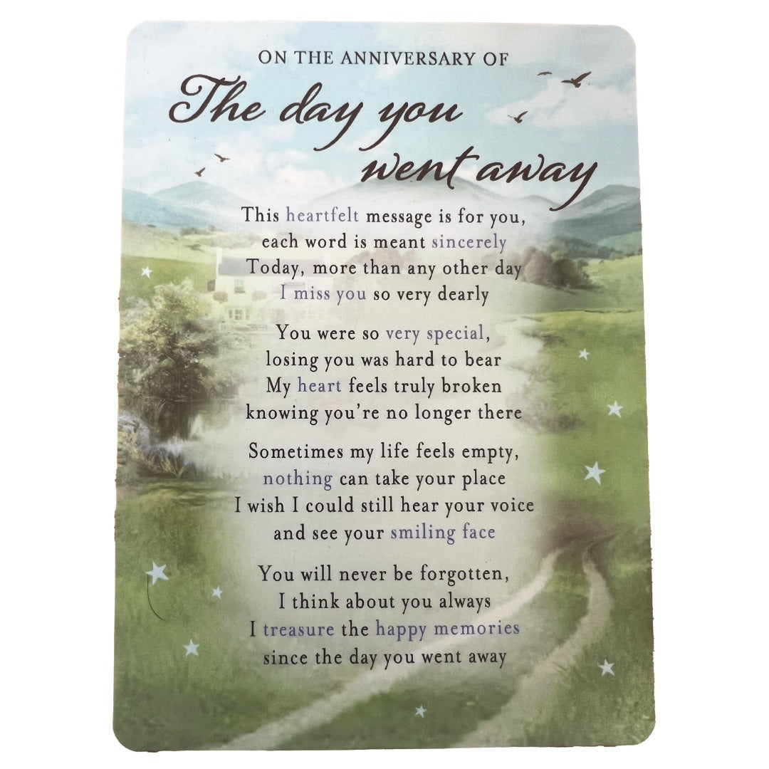 Anniversary of Death Memorial Remembrance Verse Plastic Coated Grave Graveside Card (Day You Went Away)