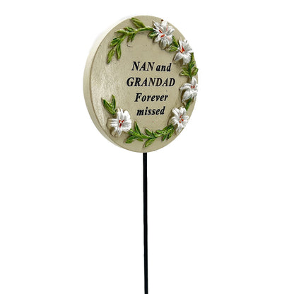 Nan and Grandad lily circle memorial tribute stick front view
