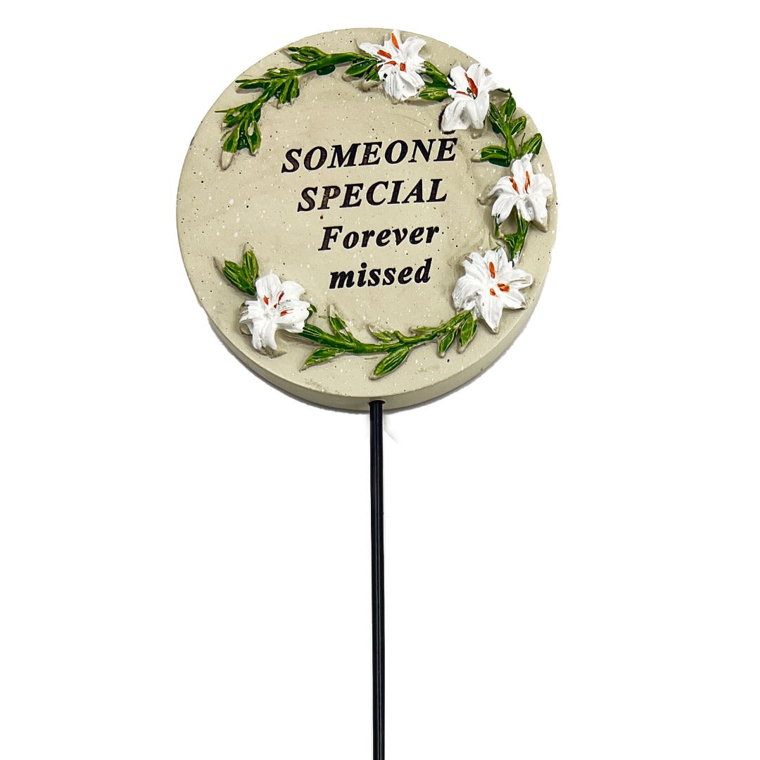Someone Special white lily circle memorial tribute stick