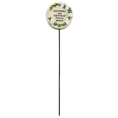 Grandma and Grandad lily circle memorial tribute stick close up
