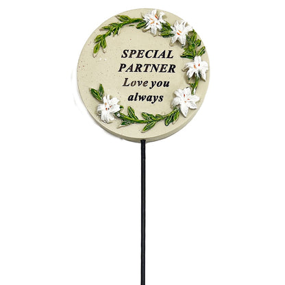 Special Partner white lily circle memorial tribute stick