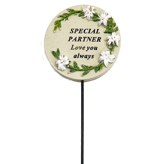 Special Partner white lily circle memorial tribute stick