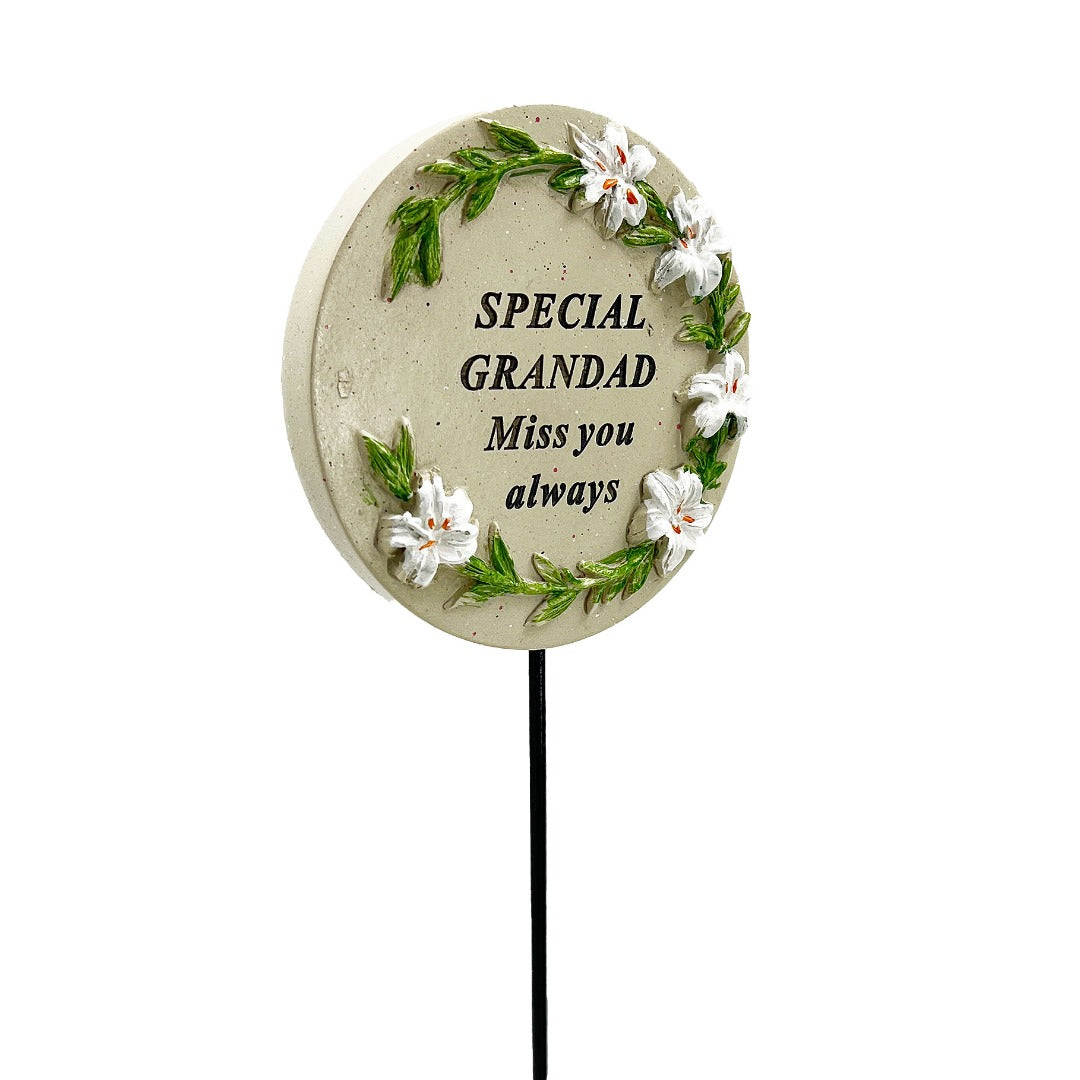 Special Grandad lily circle memorial tribute stick front view