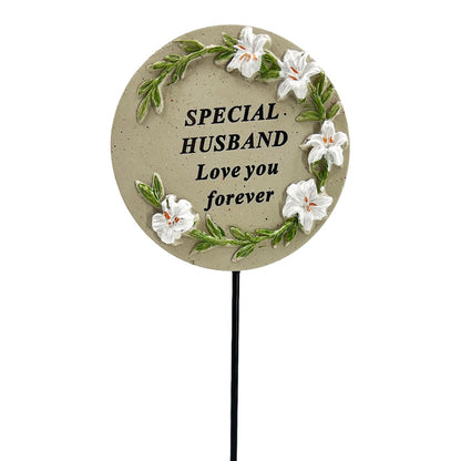Special Husband white lily circle memorial tribute stick