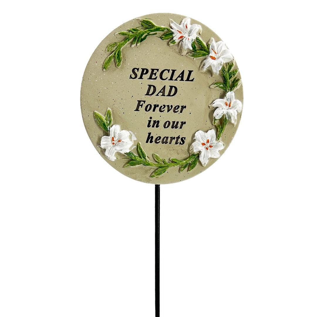 Special Dad white lily circle memorial tribute stick