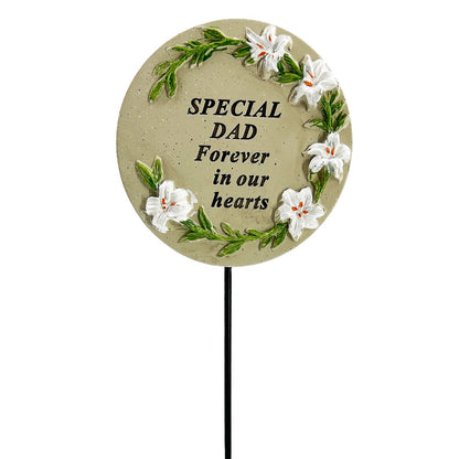 Special Dad white lily circle memorial tribute stick