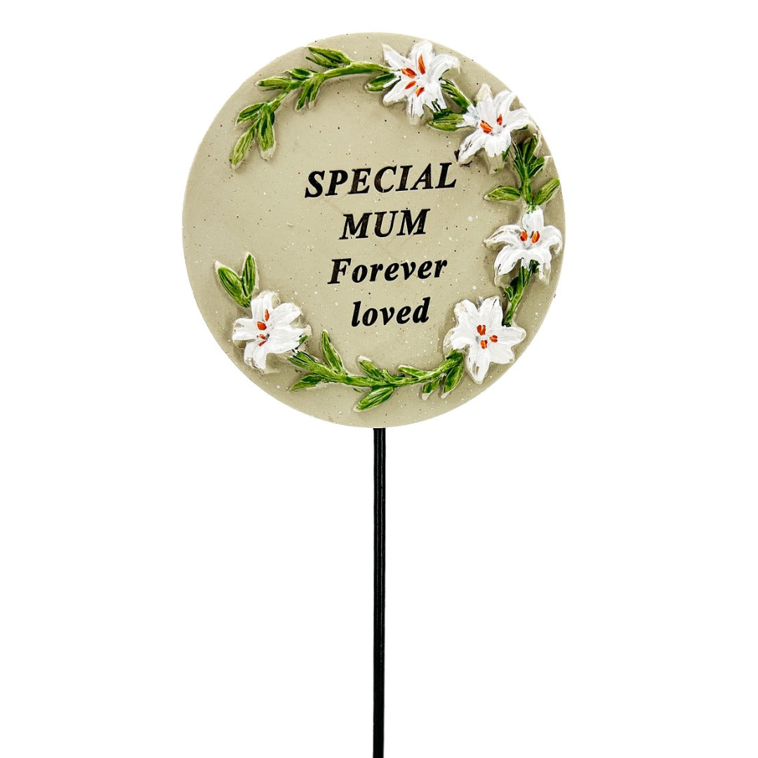 Special Mum Lily Flower Circle Memorial Tribute Stick