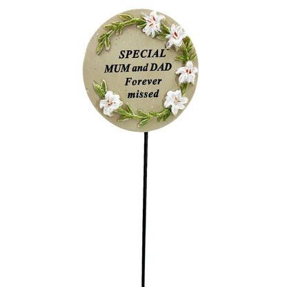 Special Mum and Dad Lily Flower Circle Memorial Tribute Stick