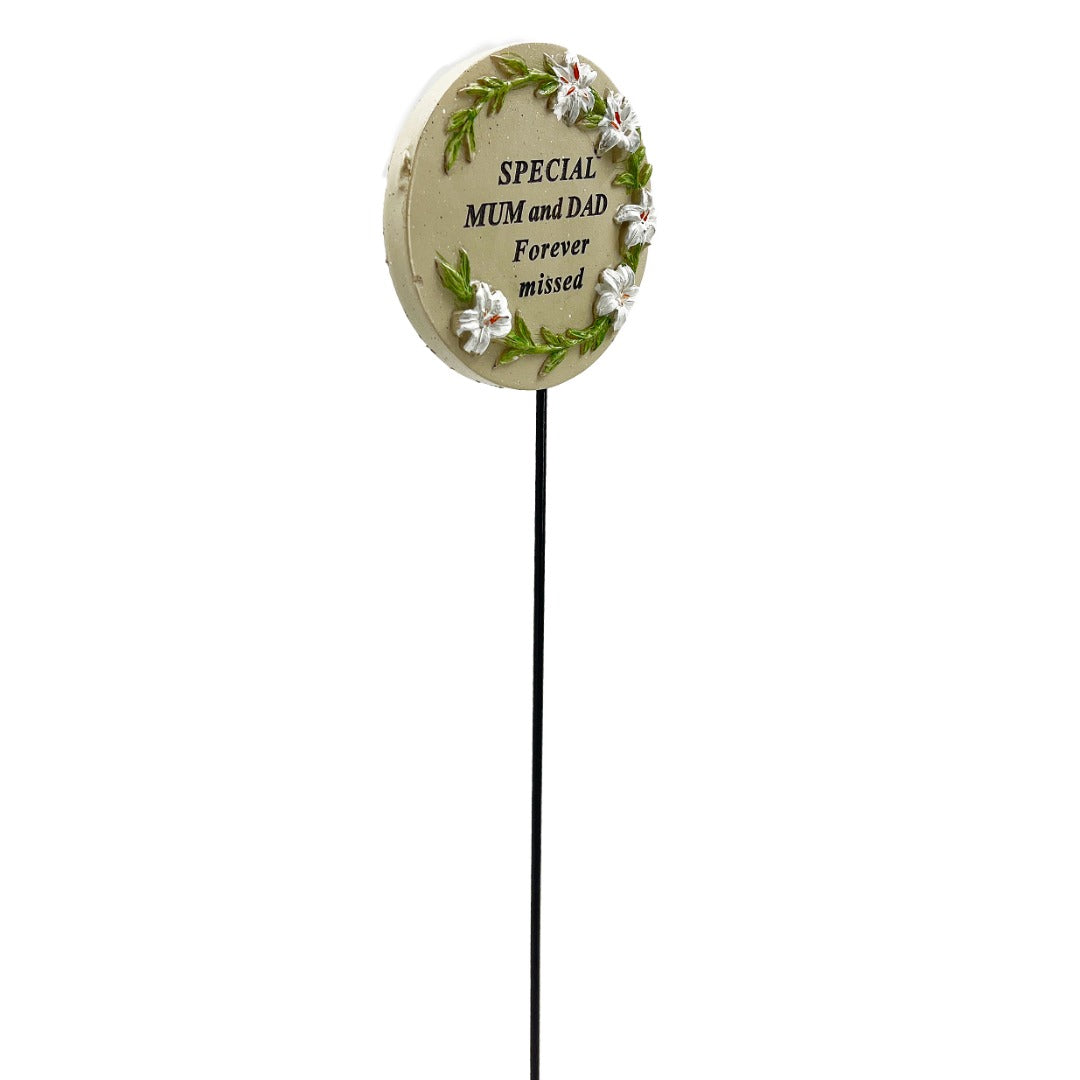 Special Mum and Dad Lily Flower Circle Memorial Tribute Stick