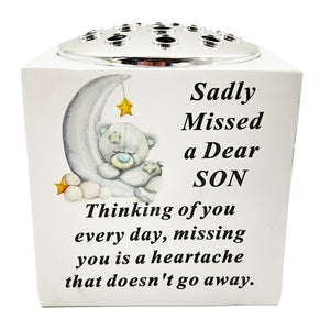 Special Son Baby Boy Teddy Bear Moon Memorial Graveside Flower Vase Pot Holder