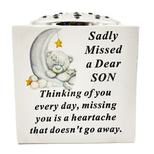 Load image into Gallery viewer, Special Son Baby Boy Teddy Bear Moon Memorial Graveside Flower Vase Pot Holder