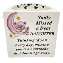 Load image into Gallery viewer, Special Daughter Baby Girl Teddy Bear Moon Memorial Graveside Flower Vase Pot Holder