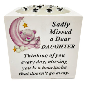 Special Daughter Baby Girl Teddy Bear Moon Memorial Graveside Flower Vase Pot Holder