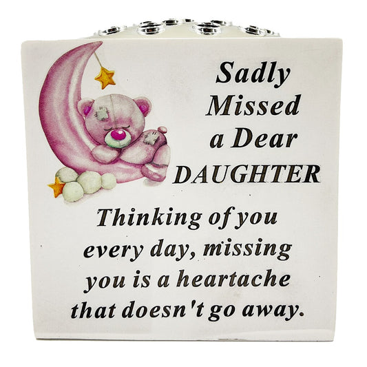 Special Daughter Baby Girl Teddy Bear Moon Memorial Graveside Flower Vase Pot Holder