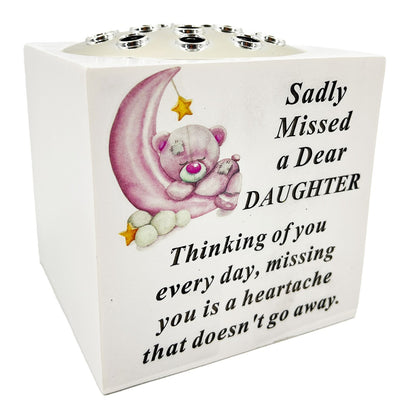 Special Daughter Baby Girl Teddy Bear Moon Memorial Graveside Flower Vase Pot Holder