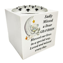 Load image into Gallery viewer, Special Grandson Baby Boy Teddy Bear Moon Memorial Graveside Flower Vase Pot Holder