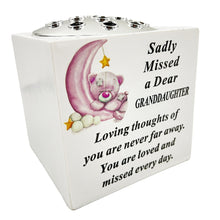 Load image into Gallery viewer, Special Granddaughter Baby Girl Teddy Bear Moon Memorial Graveside Flower Vase Pot Holder