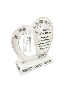 Special Mum and Dad Graveside Memorial Wind Chime Heart Grave Plaque Ornament Decoration