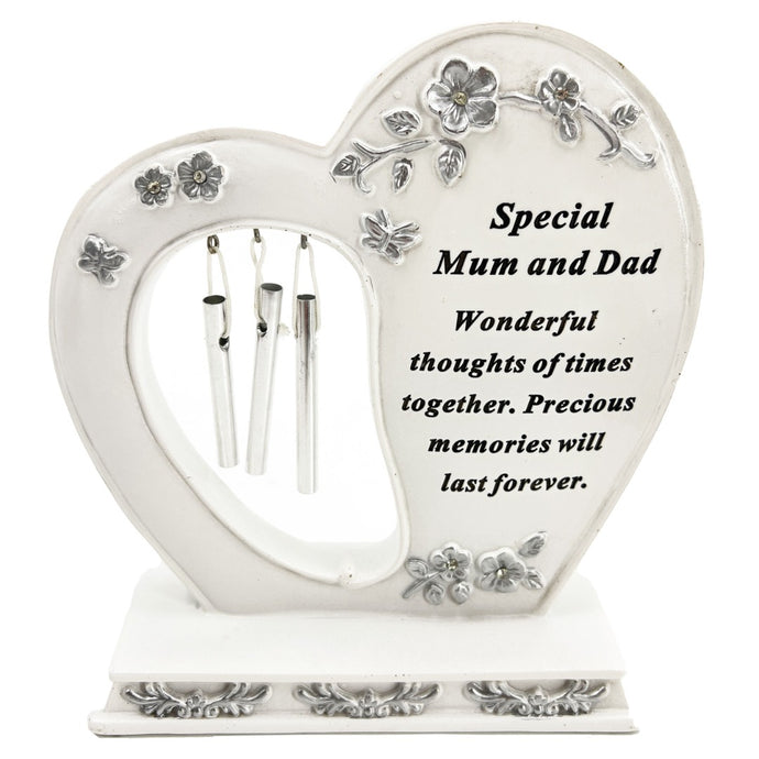 Special Mum and Dad Graveside Memorial Wind Chime Heart Grave Plaque Ornament Decoration
