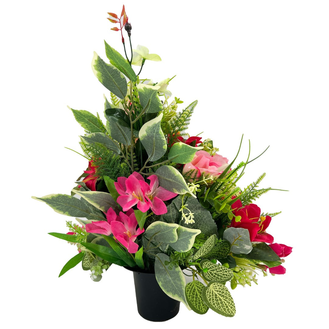 Ella Pink Rose Lily Artificial Flower Graveside Cemetery Memorial Arrangement Flat Back