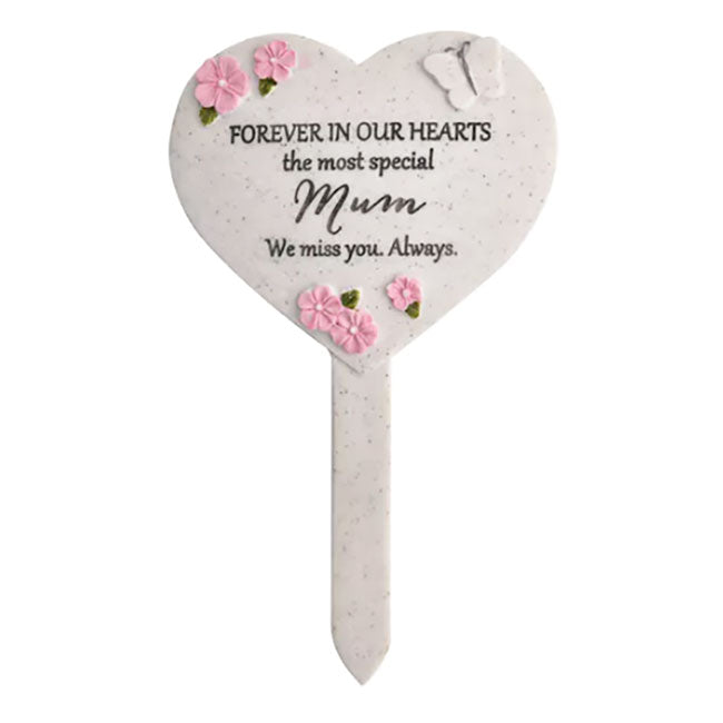 Special Mum In Our Hearts Memorial Tribute Stick Graveside Grave Plaque Heart Stake