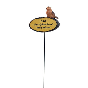 Dearly Loved Dad Robin Bird Memorial Tribute Stick Graveside Flower Garden Plaque