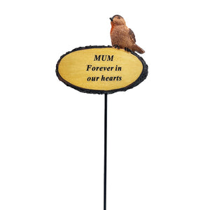 Forever In Our Hearts Mum Robin Bird Memorial Tribute Stick Graveside Flower Garden Plaque