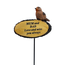 Load image into Gallery viewer, Mum and Dad Love You Always Robin Bird Memorial Tribute Stick Graveside Flower Garden Plaque