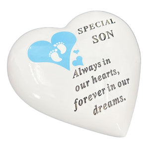 Special Son Blue Little Footprints Boy Baby Memorial Graveside Heart Ornament Plaque