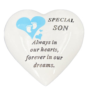 Special Son Blue Little Footprints Boy Baby Memorial Graveside Heart Ornament Plaque