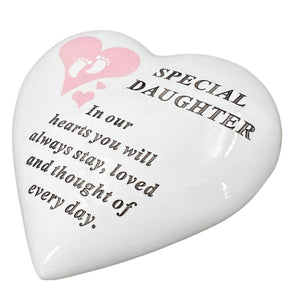 Special Daughter Pink Little Footprints Girl Baby Memorial Graveside Heart Ornament Plaque