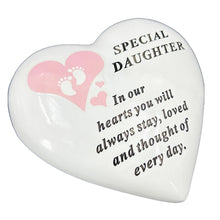 Load image into Gallery viewer, Special Daughter Pink Little Footprints Girl Baby Memorial Graveside Heart Ornament Plaque