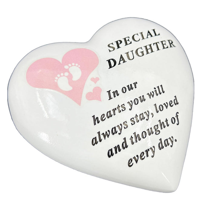 Special Daughter Pink Little Footprints Girl Baby Memorial Graveside Heart Ornament Plaque