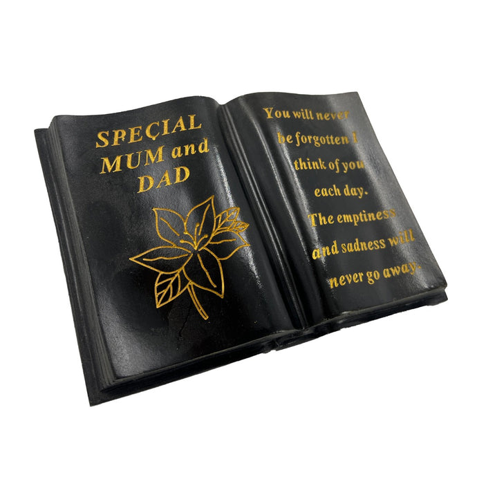 Special Mum and Dad Gold Lily Flower Graveside Black Book Memorial Ornament