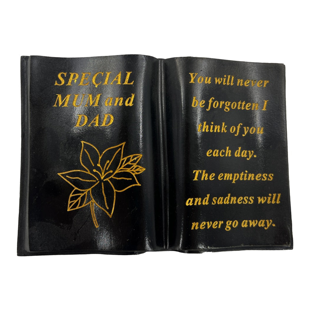 Special Mum and Dad Gold Lily Flower Graveside Black Book Memorial Ornament