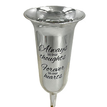 Load image into Gallery viewer, Set of 2 Silver Mirrored Mirror Forever in Our Hearts Fluted Spiked Memorial Grave Flower Vases