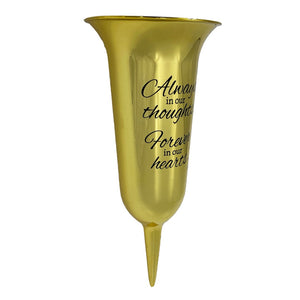 Set of 2 Gold Mirrored Mirror Forever in Our Hearts Fluted Spiked Memorial Grave Flower Vases