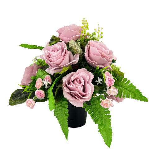 Blush Pink Rose Artificial Flower Graveside Pot Cemetery Memorial Arrangement