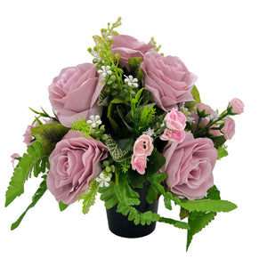 Blush Pink Rose Artificial Flower Graveside Pot Cemetery Memorial Arrangement