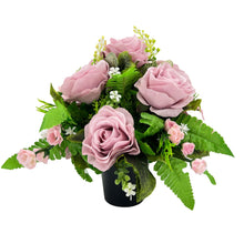 Load image into Gallery viewer, Blush Pink Rose Artificial Flower Graveside Pot Cemetery Memorial Arrangement