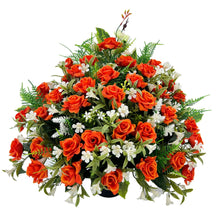 Load image into Gallery viewer, Kirros Large Orange Rose Artificial Flower Graveside Cemetery Memorial Arrangement