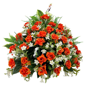 Kirros Large Orange Rose Artificial Flower Graveside Cemetery Memorial Arrangement