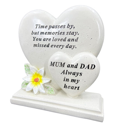 Mum and Dad Graveside Memorial Double Heart Grave Plaque Ornament Decoration